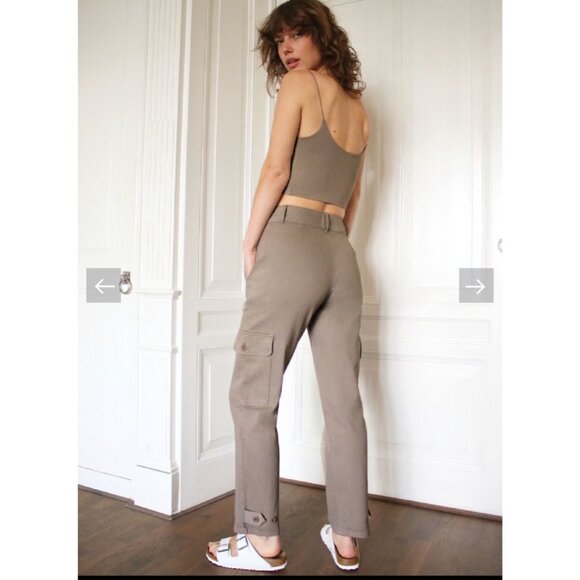 Aritzia Wilfred Free Modern Cargo Straight Pants High-Rise Utility Taupe Twill 6 - Picture 3 of 16